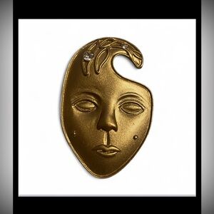 Vintage Costume Moon Lady Statement Face Brooch #6458